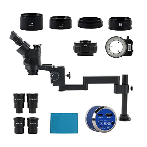 Microscope Simul Focal Trinocular 3.5X-180X Zoom Stereo Microscope Folding Stand Optional 48MP 55MP 4K 2K HDMI USB Soldering Video Camera(12MP 4K HDMI USB)