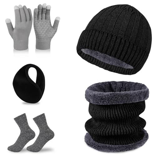 Catálogo para Comprar On-line Gorros de punto para Mujer que puedes comprar esta semana. 48 Conjunto Invierno 5 en 1 Unisex: Gorro de Punto, Bufanda Forrada, Guantes con Pantalla Táctil, Orejeras Térmicas y Calcetines de Forro Polar - Kit Completo de Abrigo Máximo...