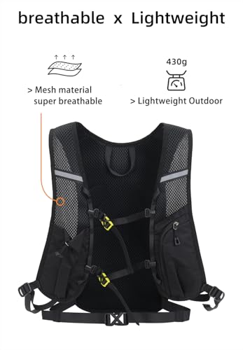 buffup® Lekki plecak turystyczny 15 l, plecak rowerowy, mały, plecak do picia, nadaje się do speedhikingu, MTB, jazdy na nartach, sportów na świeżym powietrzu (czarny)