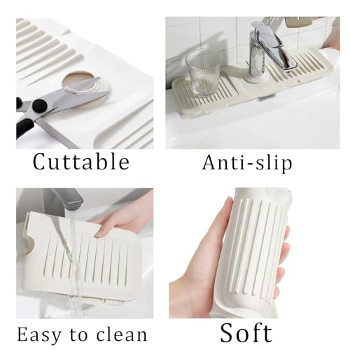 Ulifebetter Kitchen Sink Splash Guard, 61CM Silicone Faucet Splash Guard Sink Pad Faucet Handle Drip Catcher Tray Sink Countertop Protector Tap Drying Mat Water Catcher for Kitchen Sink(Beige) by UlifeBetter - Image 5