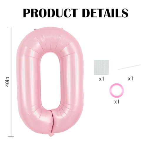 Image of TONIFUL 40 Inch Pastel Pink Number Balloon Balloon Big Pink Digital Balloon for Girl's Birthday Party Wedding Bridal Shower Engagement Anniversary Photo Shoot Supplies(Number 0)