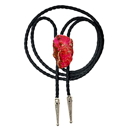 Image of Daisy Del Sol Bolo Tie Turquoise Stone Braided Vegan Faux Leather Silver Tips Handmade Necklace Adjustable Boho Western Jewelry