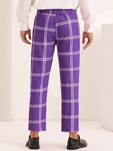 Lars Amadeus Plaid Dress Trousers for Men's Color Block Slim Fit Flat Front Checked Dress Pants3