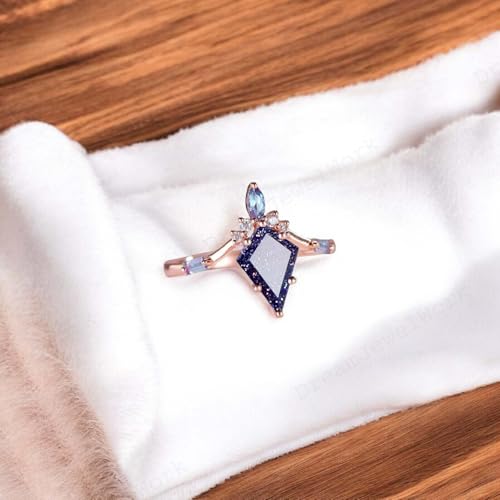 Kite Shape Blue Sandstone Engagement Ring, Unique Twig Sterling Silver Starry Galaxy Blue Sandstone Promise Ring Gift For Her3
