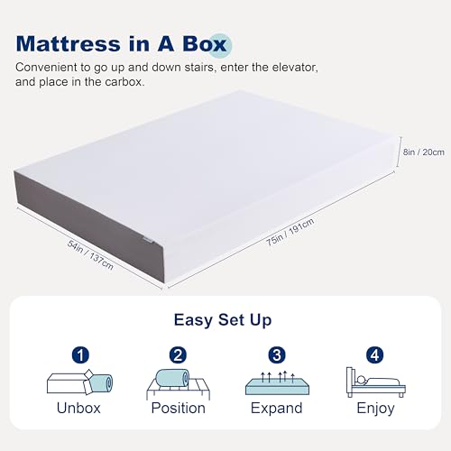 Image of Amazon Basics Plush Memory Foam Mattress, Breathable, 8 Inch, Full, White /Grey, 75 x 54 x 8 inches