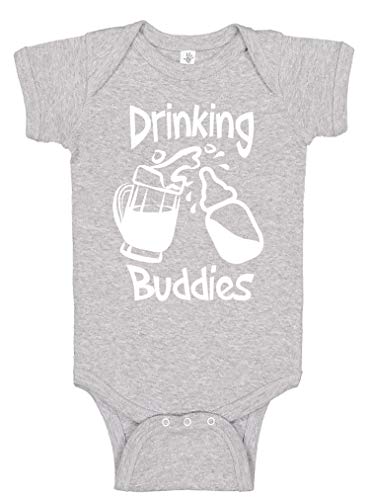 Image of Reaxion Funny Cute Baby Boy Girl Drinking Humor Bodysuits | Mommy Daddy Drinking Buddies With Bottle Mug