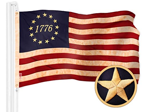G128 Betsy Ross 1776 Tea-Stained Flag | 3x5 Ft | ToughWeave Pro Series Embroidered 420D Polyester | 1776 Historical American Flag with Brass Grommets
