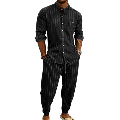 Conjunto de lino jacquard con camisa transpirable y pantalón suelto para hombre