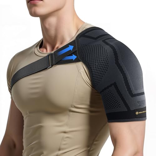 Copper Shoulder Brace For Men & Women, Adjustable Shoulder Support and Compression Sleeve for Torn Rotator Cuff, AC Joint Pain Relief, Preventing Strains and Dislocation, Fits Bicep 14-18 In, Left or Right