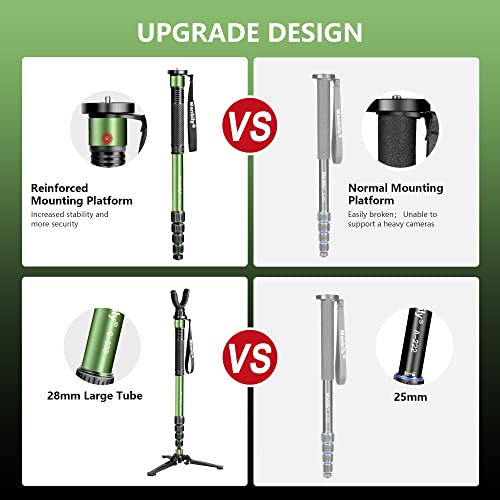 Manbily Shooting Stick Monopod with Tri-Stand Tripods Base, Rotating and Removeable U Shaped Yoke, Gun Pod Rifle Rest for Hunting, Shooting and Outdoors-Green (G-333)