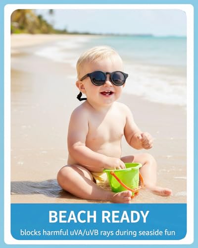 CULEB Sonnenbrille Kinder,Baby Sonnenbrille mit Silikonrahmen und Schwarz Brillenkordel,UV400 Schutz,0-3 Jahre Polarisierte Kindersonnenbrille,Babysonnenbrillen für Jungen Mädchen(Schwarz)
