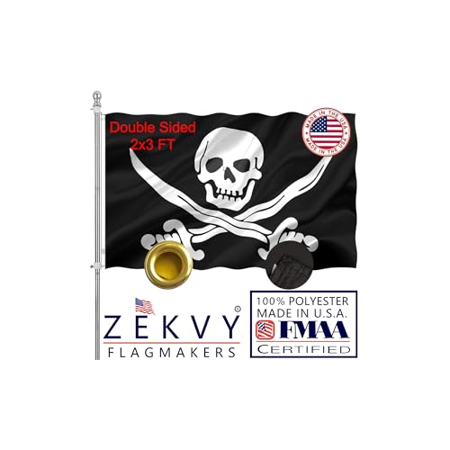 ZEKVY Pirate Flag 2x3 Outdoor Made in USA - Double Sided Heavy Duty Jolly Roger Flag with 2 Brass Grommet