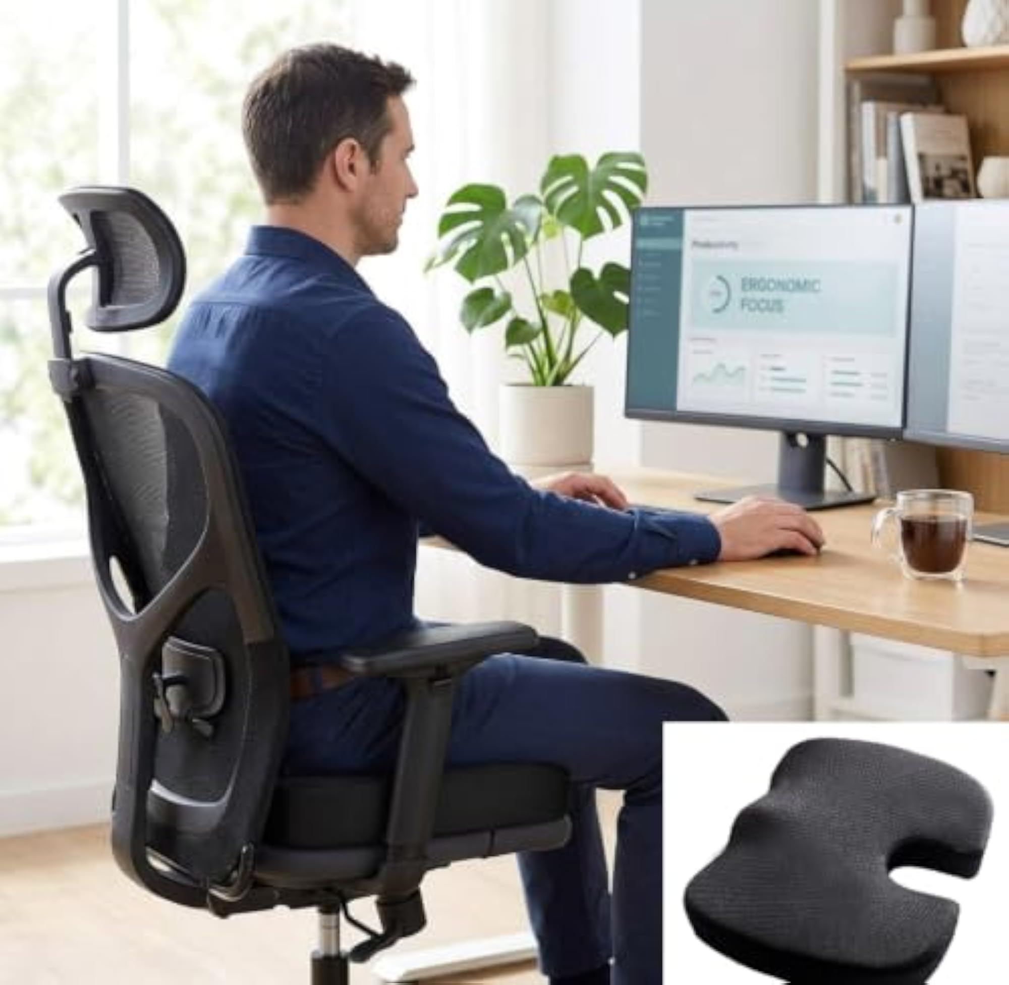 Ergonomic Memory Foam Seat Cushion Pillow, Portable Design