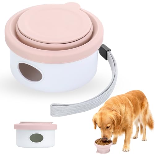 Uncle Yang Faltbarer Hundenapf mit Deckel – Tragbarer Silikon Reisenapf für Hunde & Katzen, auslaufsichere Futterschale für unterwegs, faltbar & spülmaschinengeeignet (Pink)