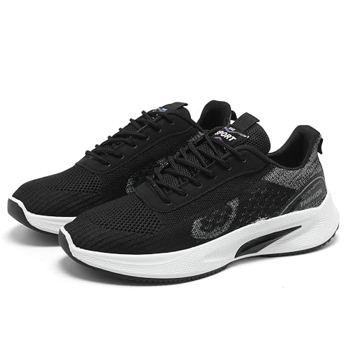 Women's Walking Shoes Women Casual Fashion Sneakers Lightweight Breathable Woven Surface Soft Sole Lace Up Non-Slip Walking Shoes Comfortable Tennis Running Shoes Black