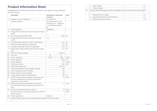 LG Electronics DIS 24 LG 24bk450h de B Moniteur d'entreprise [Classe énergétique A+]