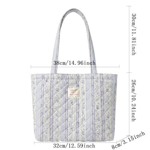 Image of Floral Quilted Cotton Shoulder Bag for Women Medium Size Handbag Large Capacity Thickened Design Tote