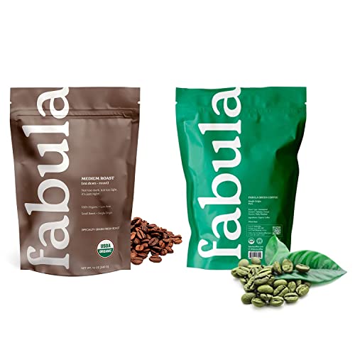 Fabula Organic Whole Bean Coffee - Medium Roast And Unroasted - 2 Bag Bundle #TOP4