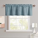 JIUZHEN Valances for Windows, Kitchen Valance Curtains - Velvet Valance for Living Room, Rod Pocket Short Tiers, Window Treatments for Bedroom, 52' W x 18' L, 1 Panel, Stone Blue