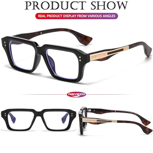 Image of AIEYEZO Fashion Square Blue Light Glasses for Men Women Retro Thick Frame Blue Light Blocking Computer Glasses