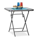 Relaxdays Balkontisch klappbar STRUK mit Ornament-Glasplatte, Bistrotisch f&uuml;r Garten & Balkon, eckig, 70 x 70 cm, grau