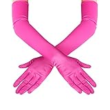 Lansian Women's 22'' Long Satin Gloves Rose Red Elbow Length 1920s Opera Bridal Dance Gloves For Evening Party Opera Costume, Rose Red
