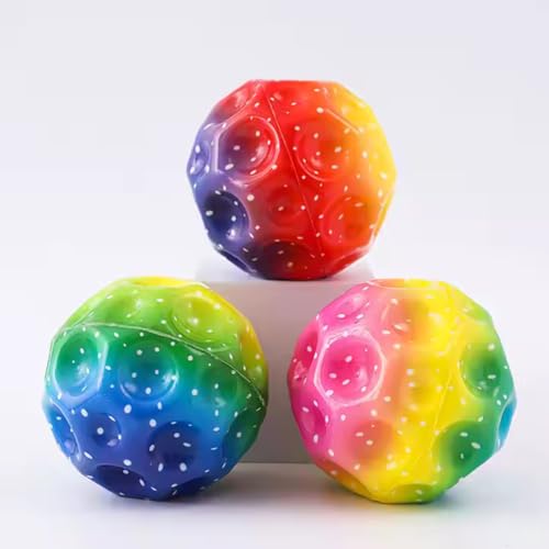 Image of Mashes Rainbow Color Moon Ball - Bouncy, Colorful Rubber Ball with Bright Colors - Fun Outdoor Toy for Kids (Pack-2)