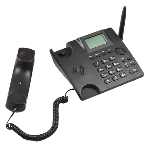 Sunydog Bezprzewodowy stacjonarny telefon stacjonarny uchwyt na telefon GSM 850/900/1800/1900 MHZ Podwójna karta SIM, bezprzewodowy telefon 2G z anteną radiobudzik funkcja nagrywania SMS 6 języków