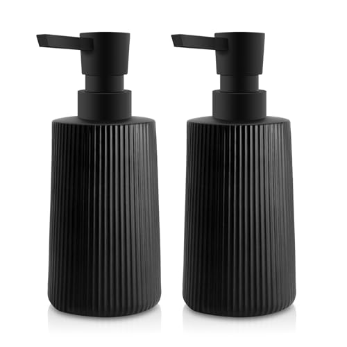 Mamiddle Moderne Seifenspender Set Glas Spülmittelspender Schwarz 250ml Seifenspender Bad für Badezimmer, Arbeitsplatte, Küche, Soap Dispenser mit Pumpspender (Schwarz 2 Stück)