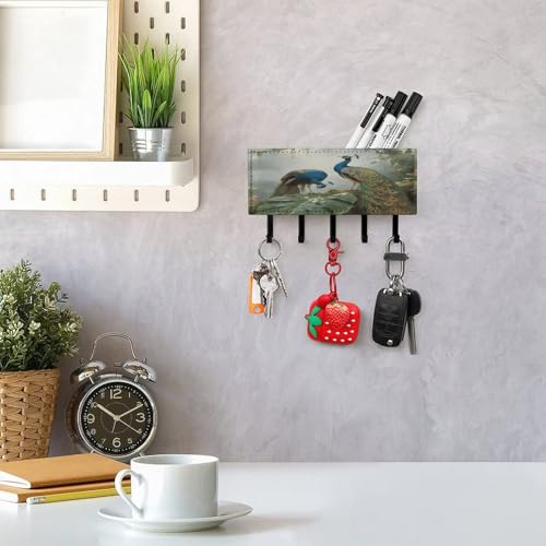 Estante de metal pavo real para llaves con detalles de piel sintética premium 8