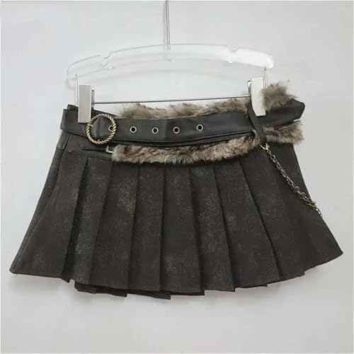 Women’S Fashion Low Waist Splicing Belt Short Skirts Casual Mini A-Line Skirts Female2