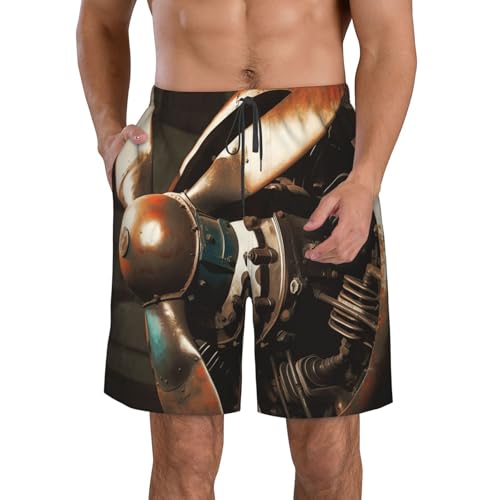 Men's Swim Trunks Quick Dry Bathing Suits Vintage Aeroplane Propeller Beach Board Shorts Swimwear with Pockets