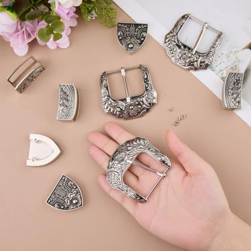 Image of DICOSMETIC 3 /4 Sets Belt Buck Set Western Cowboy Buckle Set Alloy Belt Buckle Engraved Cowboy Belts Replacement for Adult