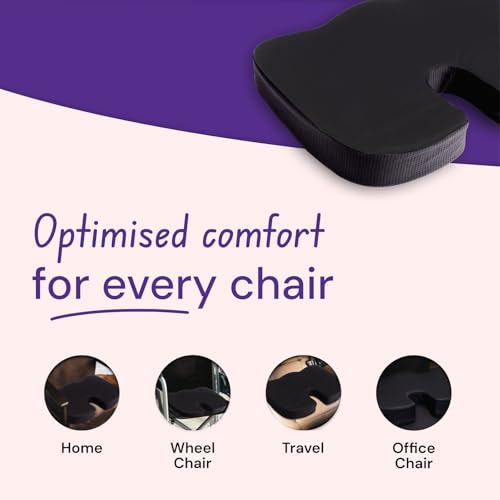 Image of Careforce Orthopedic Coccyx Cushion for Tailbone Pain Car Seat Cushion for Chair Pillows for Sitting Coccyx Seat Cushion for Tailbone Pain Relief Cushion for Car Driving Seat Office,Home Chair- Black