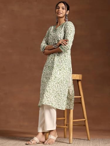 Image of New Cotton Leaf Printed Casual Straight Kurta for Women | Women Formal Kurti