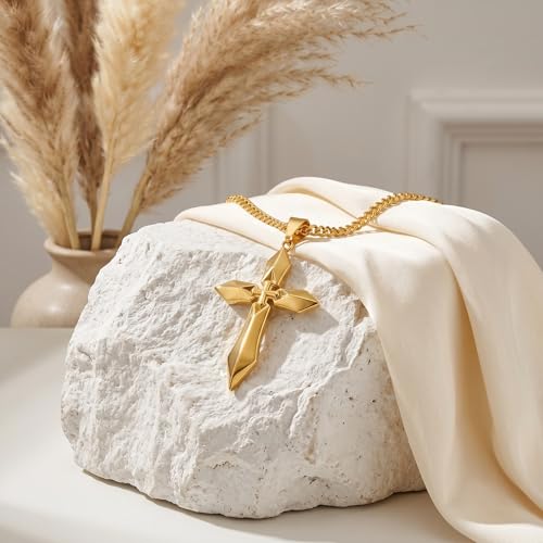 Image of Midari Gold Cross Necklace for Men 18K Gold Cross Pendant Minimalist Faith Necklace Christian Pendant Religious Gift