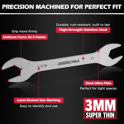 Image of 19-Piece Super Thin Open-End Wrench Set, SAE 1 /4 inch-1-1 /16 inch & Metric 5.5-27 mm, 3 mm Thickness Slim Wrench Set for Tight Spaces, Nickel Plated Flat Wrenches with Red & Blue Rolling Storage Pouches