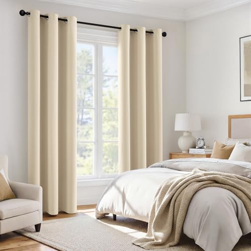 Image of MIULEE Cream Beige 100% Blackout Curtains for Bedroom 40x72 Inch Long | 2 Thick Layers Thermal Insulated Window Curtains with Black Liner, Noise Reducing Grommet, Drapes for Living Room, 2 Panels