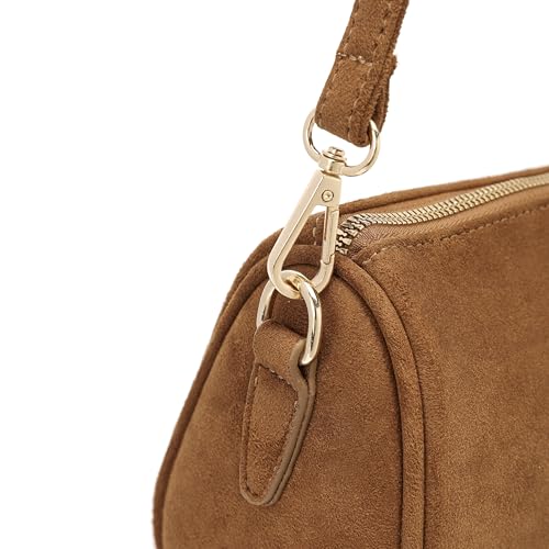 JOLLQUE Suede Crossbody Bag for Women, Luxury Small Barrel Clutch Handbag Purse, Fall Winter Shoulder Bags4