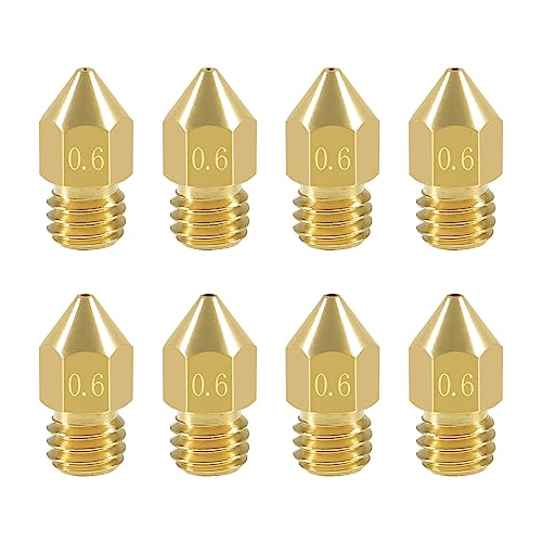 Aokin 8 Pcs 0.6mm MK8 3D Printer Nozzles for Creality Ender and Makerbot Printers