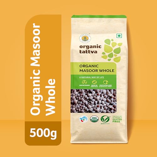 Image of Organic Tattva Masoor Dal 500gms | Organic Black Masoor Dal Whole /Sabut | Unpolished Rich in Protein & Fiber | Gluten Free | Healthy Pulses for Everyday Cooking