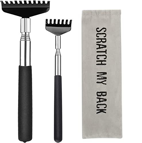 2 Pack Back Scratcher For Men Women,Portable Extendable Stainless Steel Telescoping Back Scratchers Oversized And Normal Size With Carrying Bag #TOP13