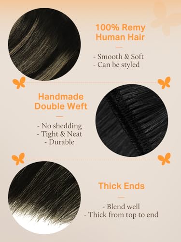 Image of DOORES Sew in Hair Extensions Real Human Hair, 22 Inch 130g Balayage Natural Black to Light Blonde, Straight Natural Weft Extensions for Women