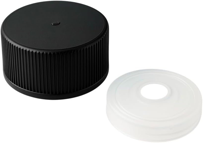 Black Screw Caps 24-414, Foam Lined Plastic Bottle Caps with Orifice Reducers Fitment for 5 oz & 10 oz Woozy Bottles, Leak Proof, Made in USA (72)