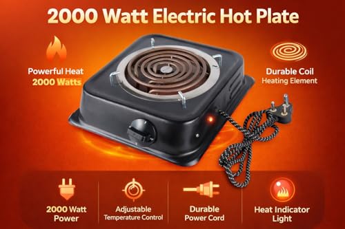 Image of BLUE TRAX ECW1 2000W Electric Coil Cooking Stove, Single Burner Radiant Hot Plate, G Coil Cooktop for Home & Hostel, Works with All Metal Cookware, Ocean Silver - hotplate galaxy- SILVER