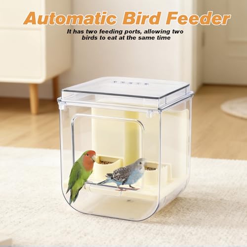 Image of No Mess Automatic Bird Feeder with Hooks Hanging,2 in 1 Bird Bath for Cage,Multifunctional Bird Food Container Bathing Tubs,Parrot Seed Feeders Bird Cage Accessories for Budgies Lovebirds Cockatiels