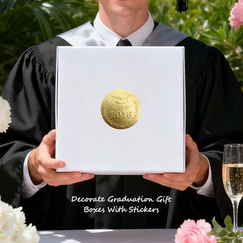 image for YYDESN 100 Pack Class of 2026 Graduation Stickers – Gold Foil Emboss