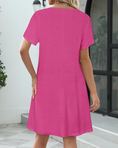 Image of CHICGAL Summer Dresses for Women V Neck Short Sleeve Casual Loose T Shirt Sundress Beach Cover Ups with Pockets 2026