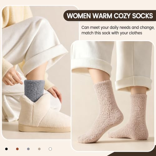 Image of Eocom Fuzzy Socks for Womens Warm Fluffy Winter Cozy Thick Plush Slipper Sleep Comfy Crew Christmas Socks 5 Pairs