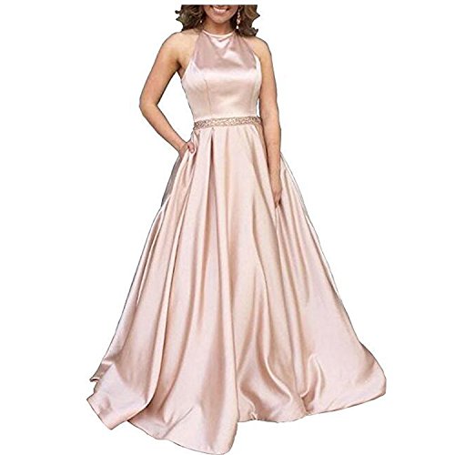 satin rose gold prom dress